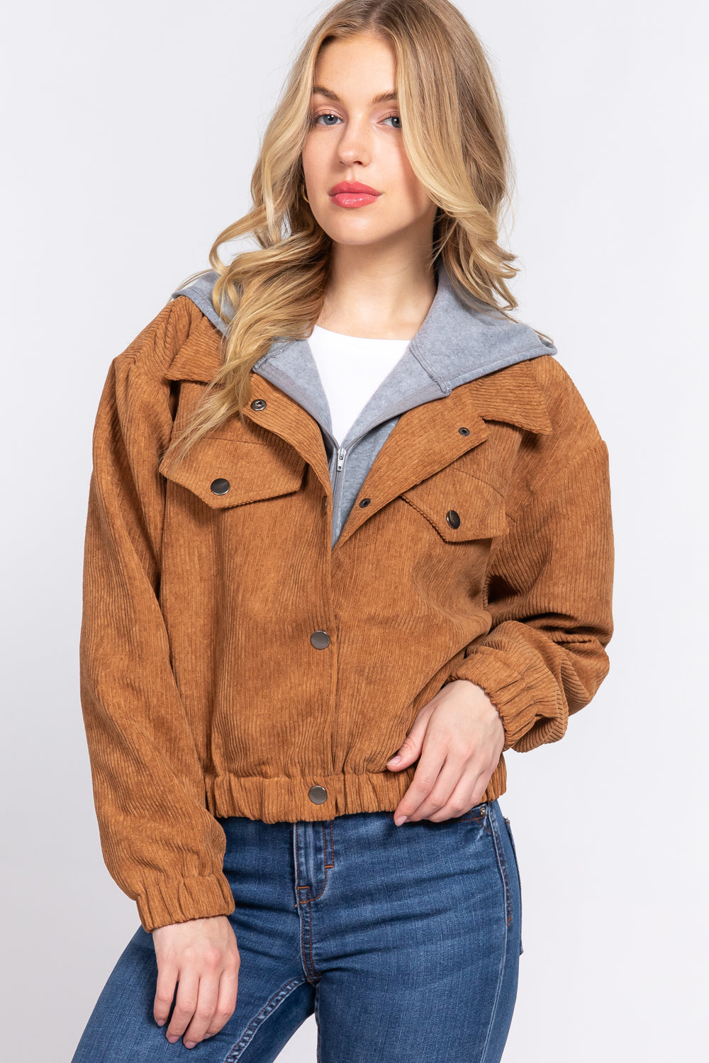 Long Slv Hoodie Corduroy Jacket