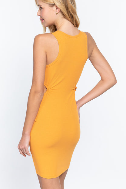 Sleeveless Round Neck Side Cut Out Detail Mini Dress