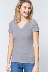 Short Sleeve V-neck Rib Top