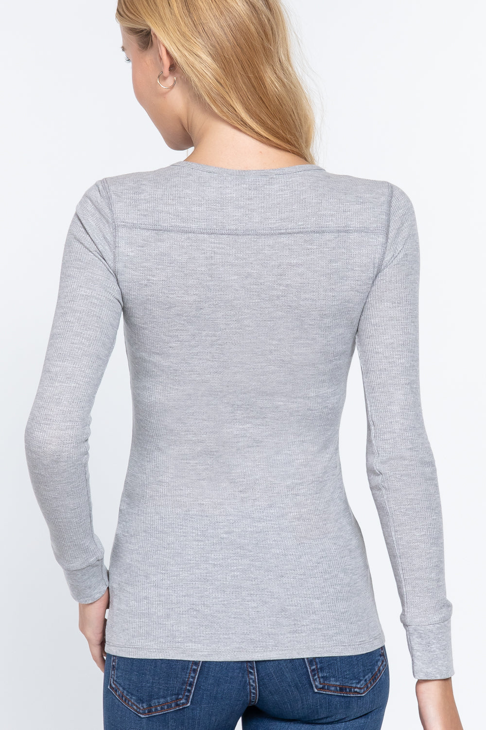 Long Slv V-neck Placket Thermal Top