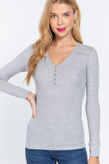 Long Slv V-neck Placket Thermal Top