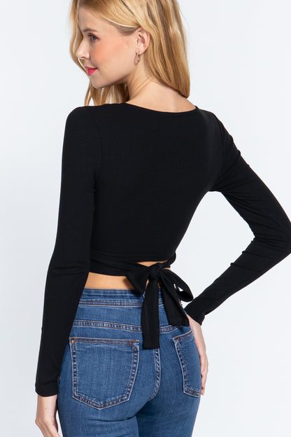 Surplice W/tie Rib Knit Top