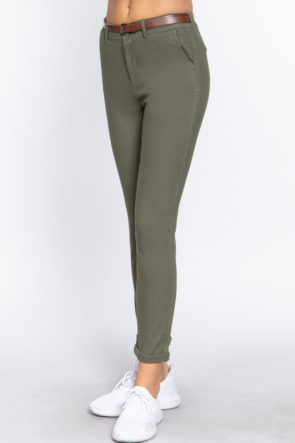 Cotton-span Twill Belted Long Pants