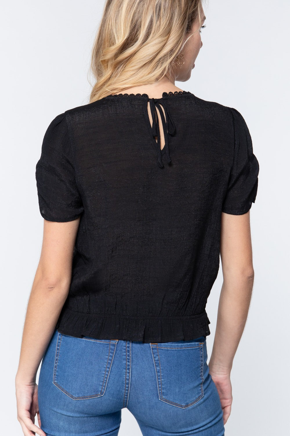 Short Shirring Slv Pleated Woven Top