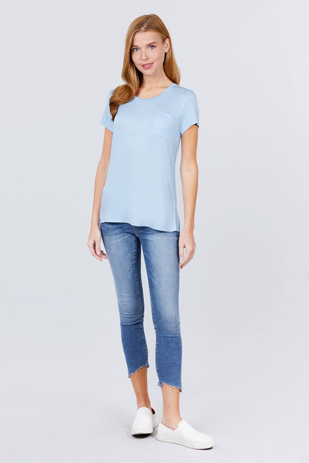 Short Sleeve Scoop Neck Top With Pocket