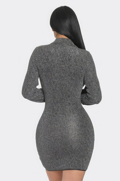 Mock Neck Long Sleeve Mini Dress