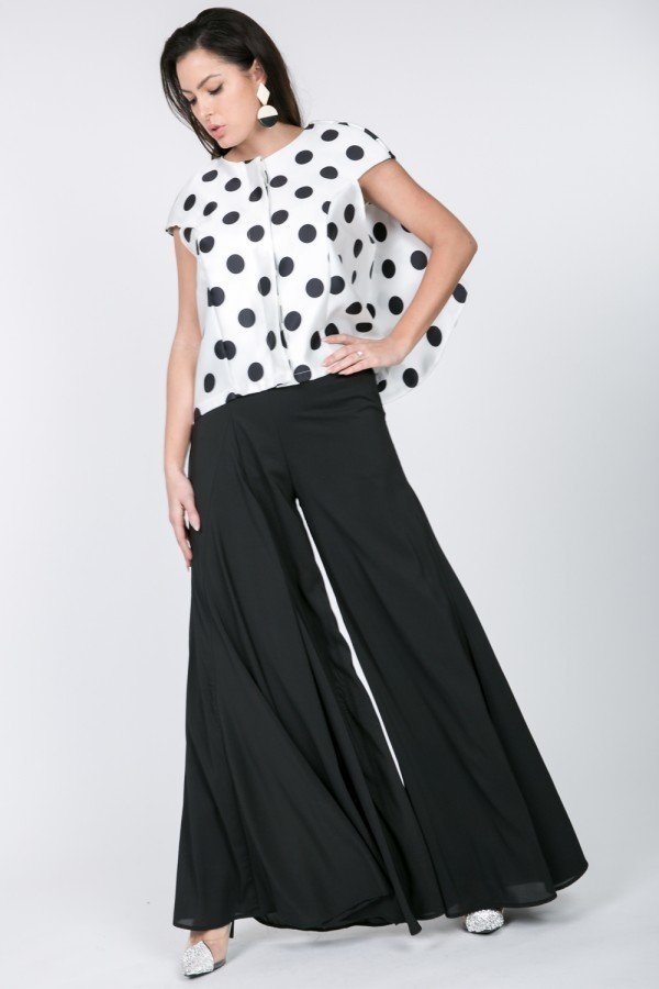 Cascade Ruffle Detail Polka Dot Print Top