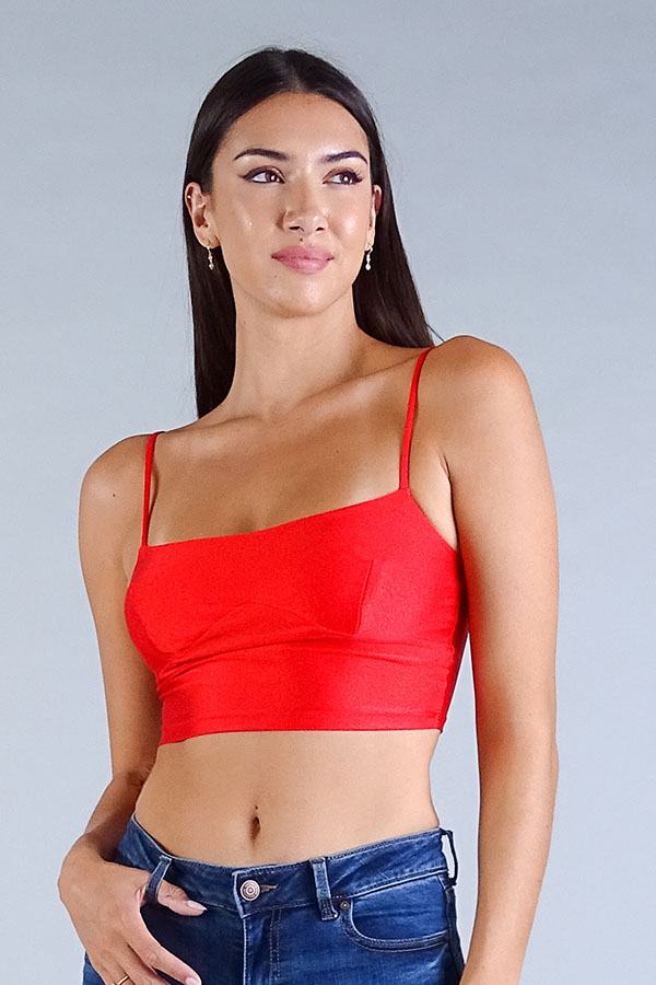 Sexy Spaghetti Strap Darted Under Bust Crop Top