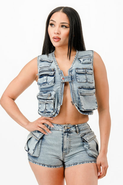 Washed Denim Two Piece Set