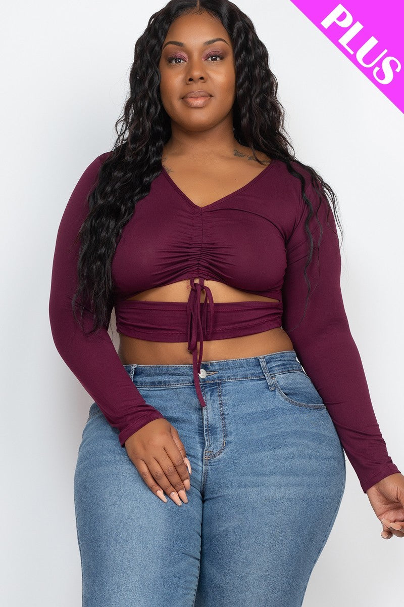 Plus Size Drawstring Ruched Cutout Crop Top