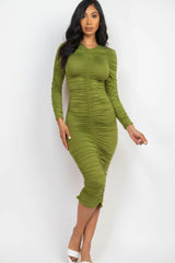 Ruched Long Sleeve Midi Dress