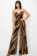 Allover Print Twist Front Wide Leg Jumpsuit