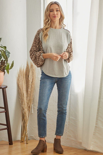 Leopard Solid Long Sleeve Top