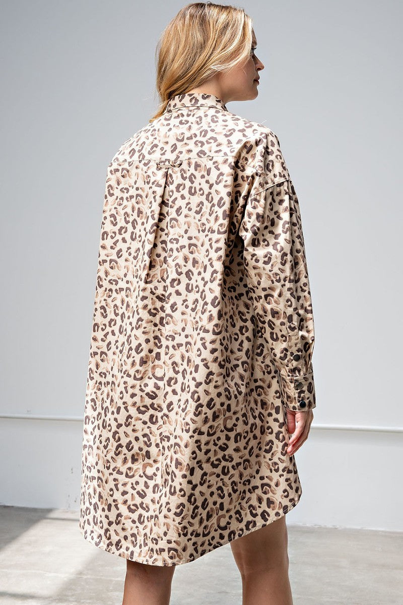 Leopard/animal Printed Shirt Dress