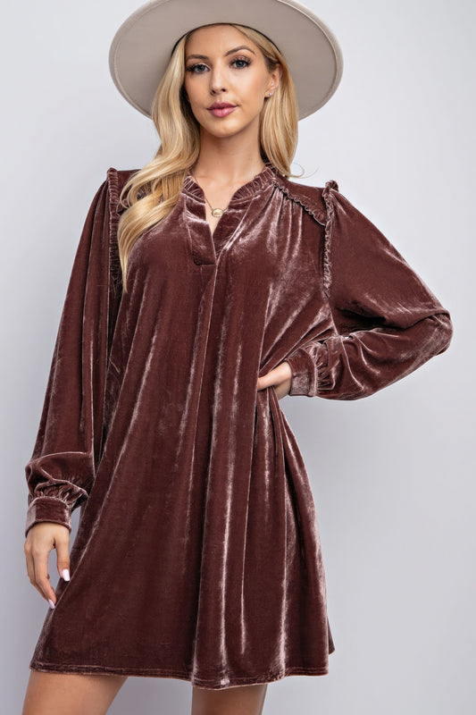 Mini Ruffle Detailing Velvet Dress