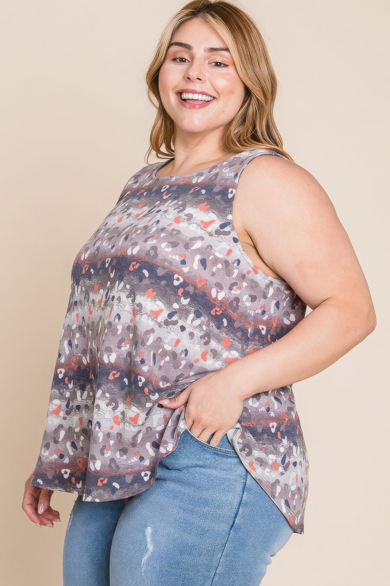 Plus Size Multi Tie Dye Animal Printed Tunic Tank