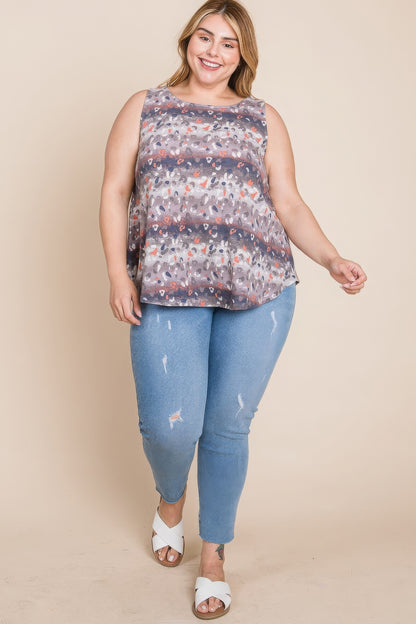 Plus Size Multi Tie Dye Animal Printed Tunic Tank