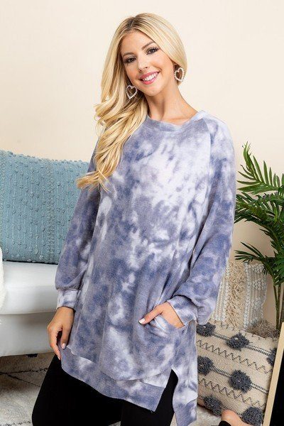 Ultra Cozy Tie Dye French Terry Brush Oversize Casual Pullover