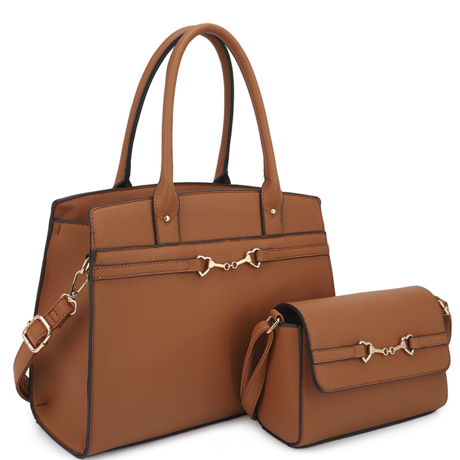 2in1 Matching Design Handle Satchel With Crossbody Bag