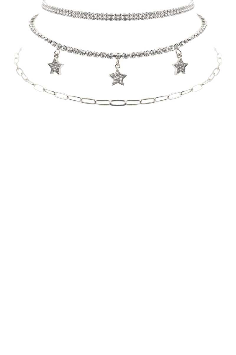 Rhinestone Star Charm 3 Layered Necklace