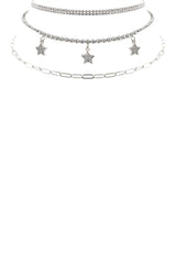 Rhinestone Star Charm 3 Layered Necklace