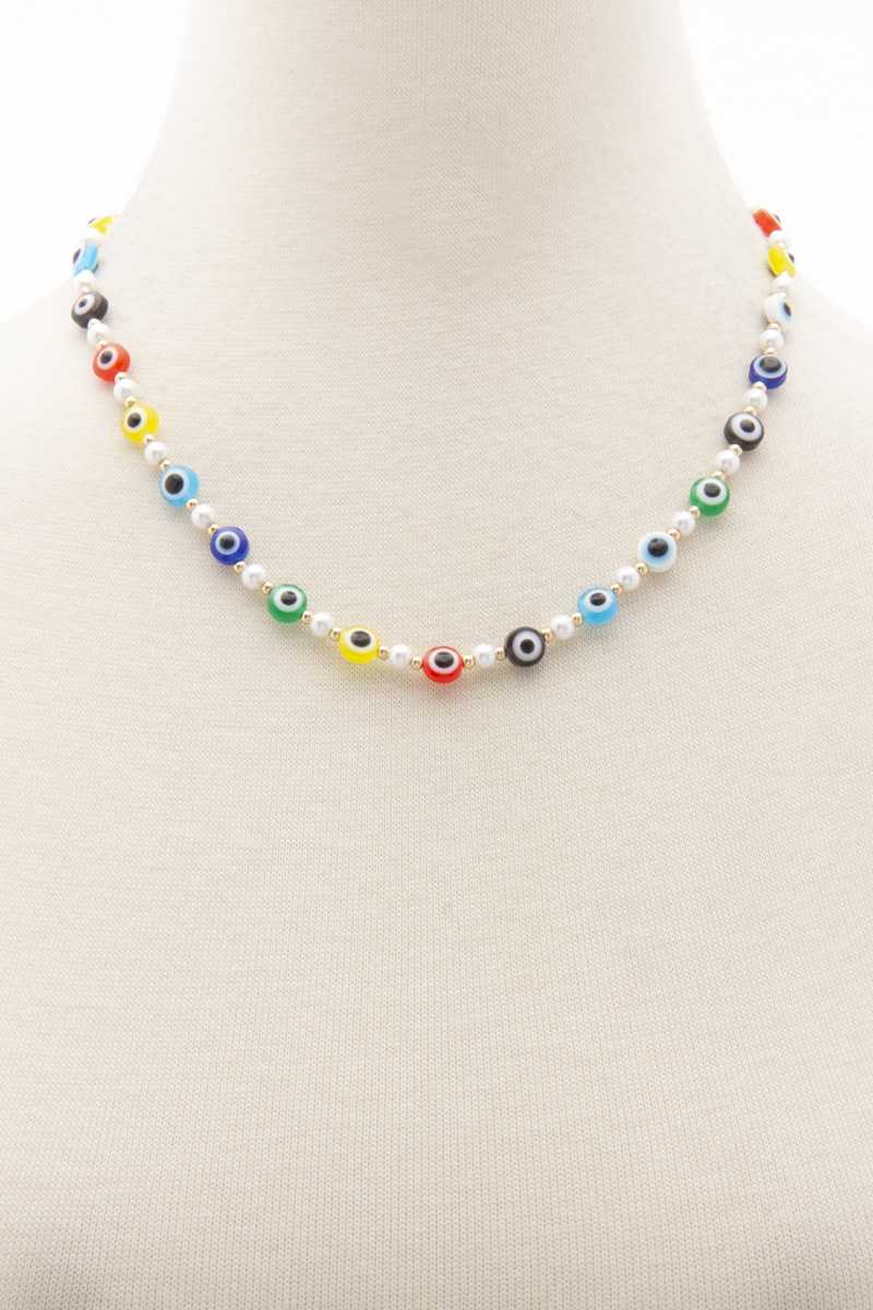 Evil Eye Pearl Bead Necklace