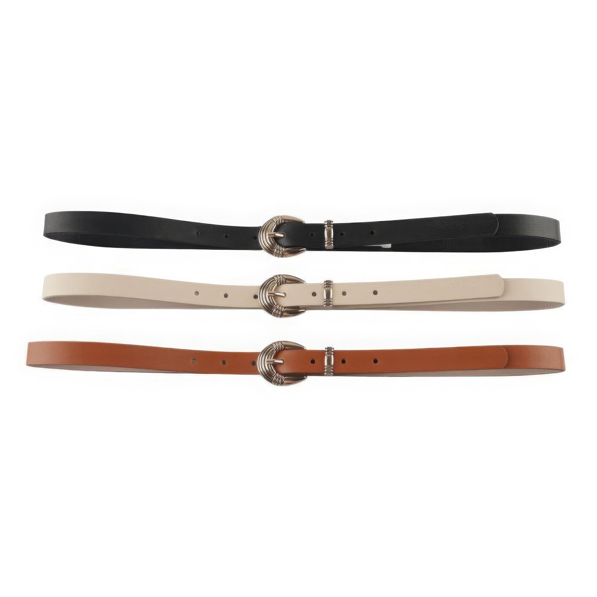 Metal U Buckle Skinny Belt 3 Pc Set