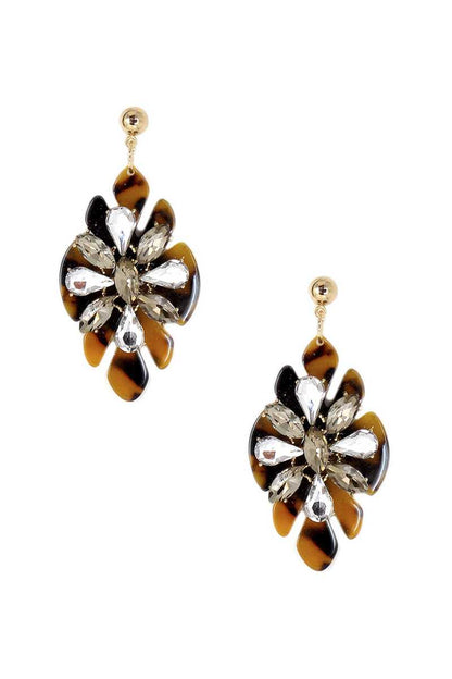 Acetate Rhinestone Flower Dangle Earring