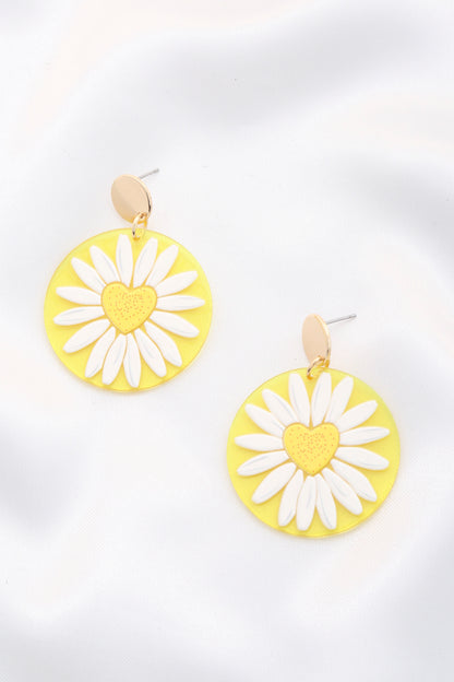 Daisy Printed Round Ac Drop Earriing