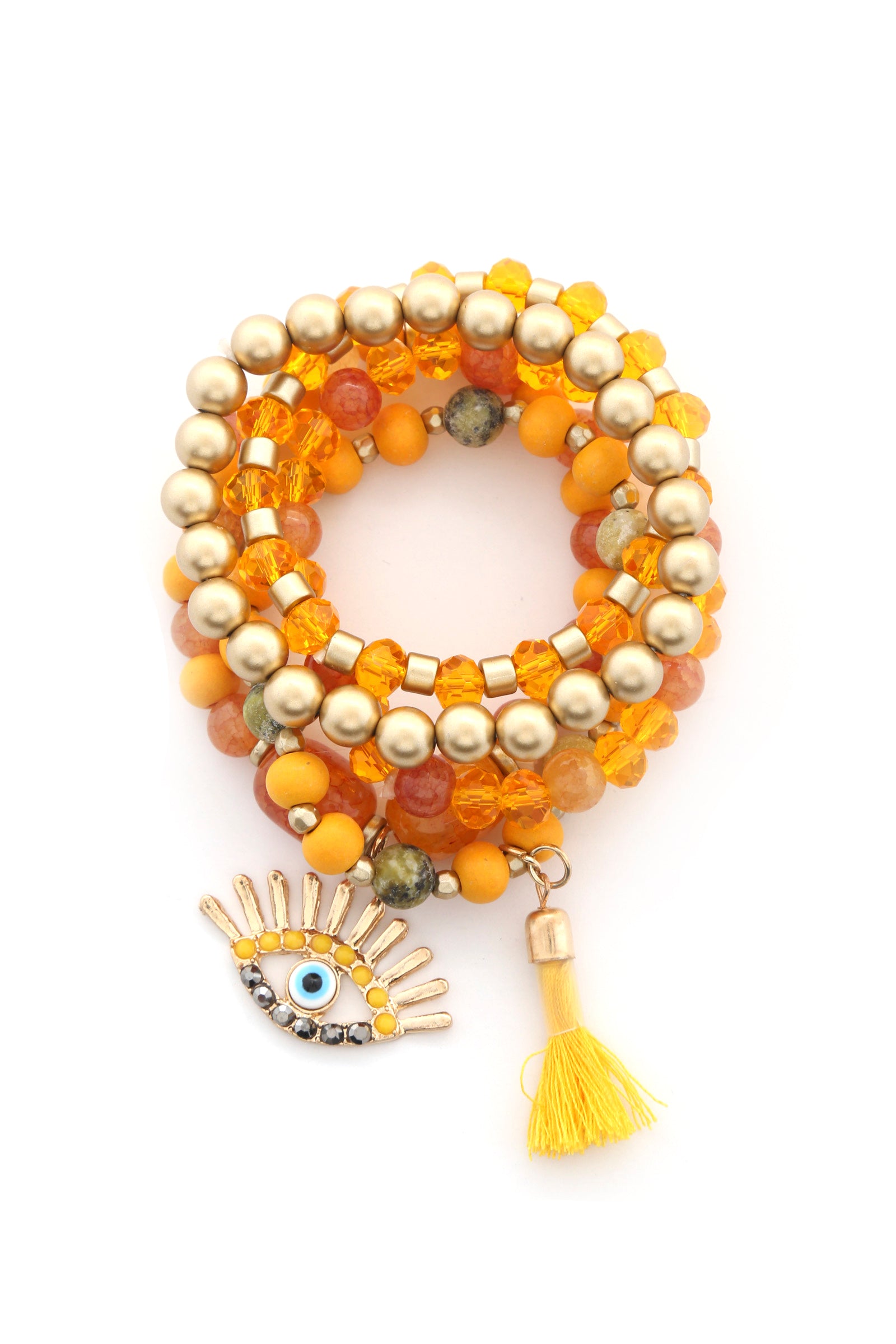 Evil Eye Bead Tassel Bracelet Set