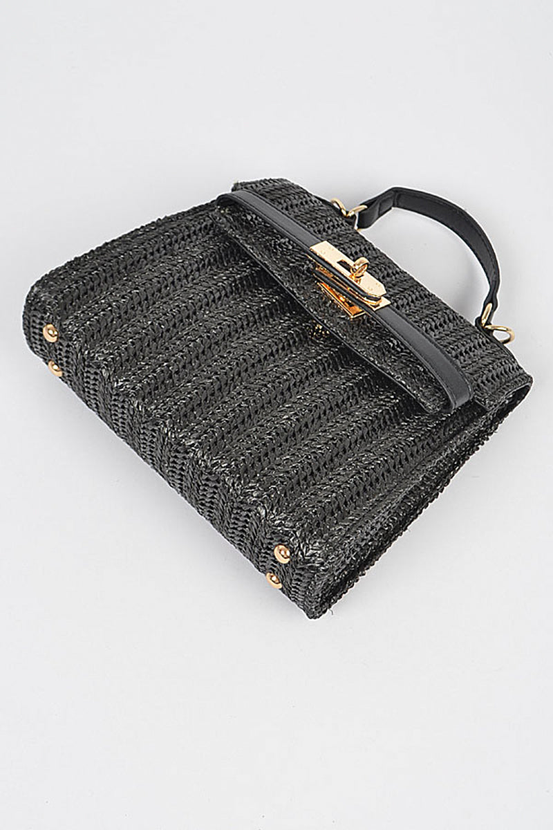 Faux Straw Handle Clutch