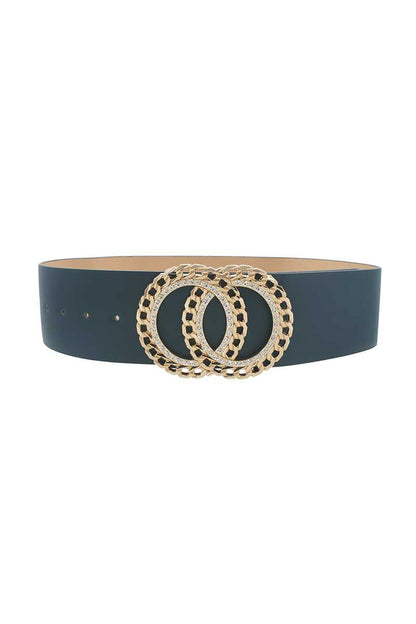 Double Circle Chain And Rhinestone Trim Design Belt