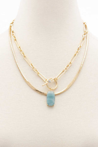 Oval Stone Toggle Clasp Layered Necklace