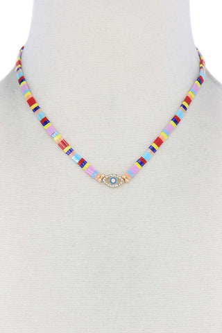 Evil Eye Charm Color Block Necklace