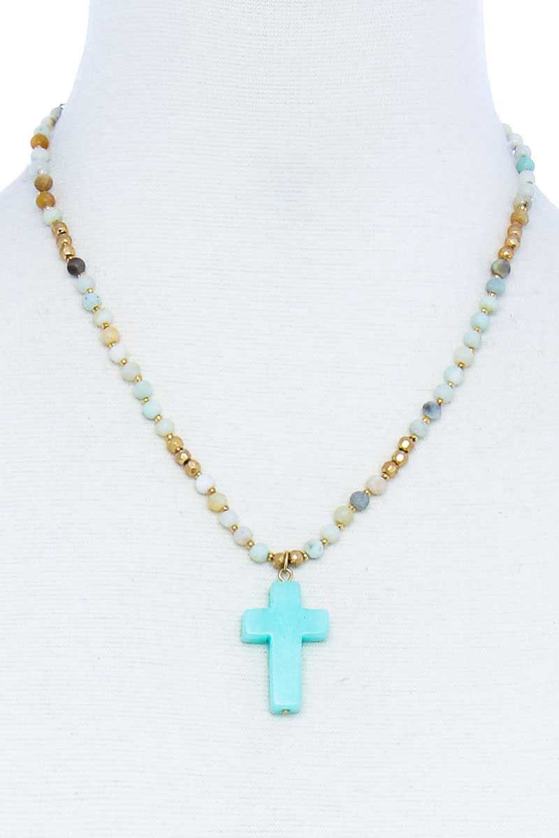 Chic Beaded And Cross Pendant Necklace