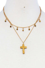 Double Layered Cross Pendant Chain Necklace