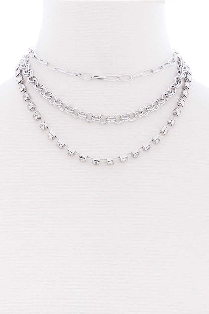 3 Layered Multi Metal Chain Necklace