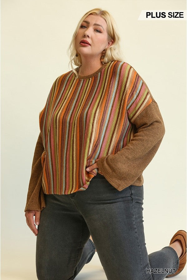 Novelty Knit And Solid Knit Mixed Loose Top