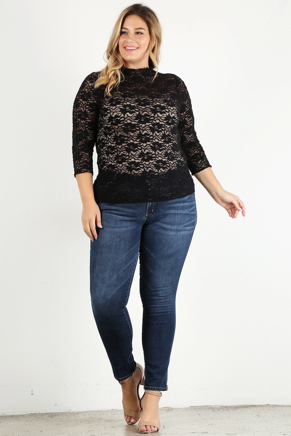 Plus Size Sheer Lace Fitted Top