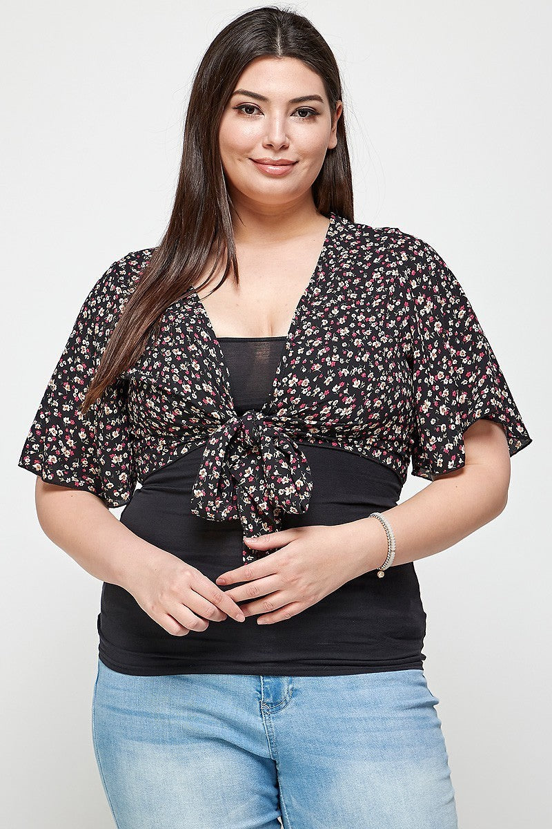 Plus Size Ditsy Floral Print Cropped Bolero Cardigan