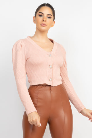 Geometric Cami Puff Sleeves Blazer Top Set