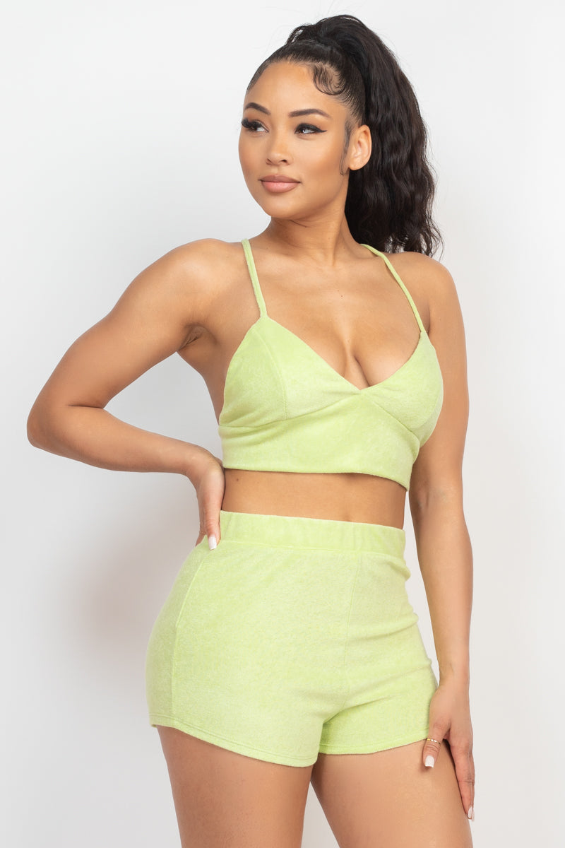 Terry Towel Bralette Top & Mini Shorts Set