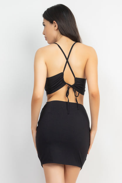 Asymmetrical Cross Back Top & Skirts Set