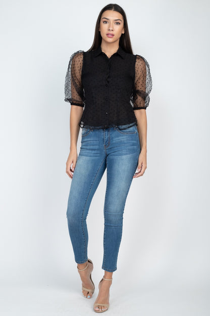 Contrast Dot Print Top