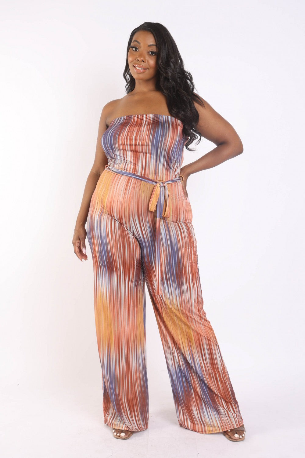 Printed Tube Jumpsuit With Self Belt