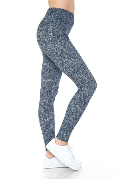 5-inch Long Yoga Style Banded Lined Multi Printed Knit Legging With High Waist