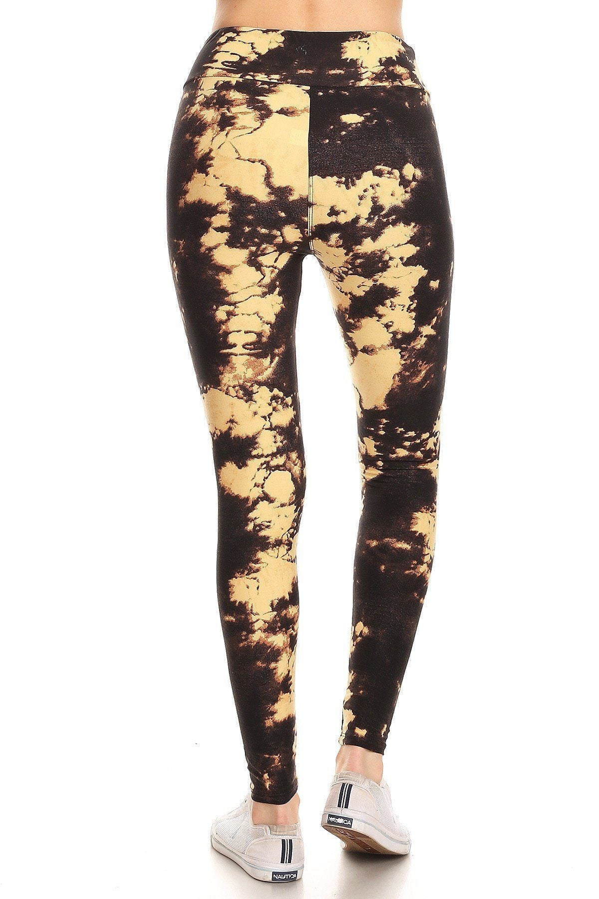 Yoga Style Banded Lined Tie Dye Print, Full Length Leggings In A Slim Fitting Style With A Banded High Waist.