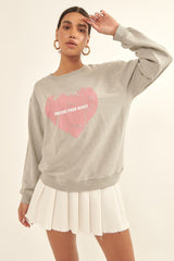 Vintage-style Heart Graphic Print French Terry Knit Sweatshirt