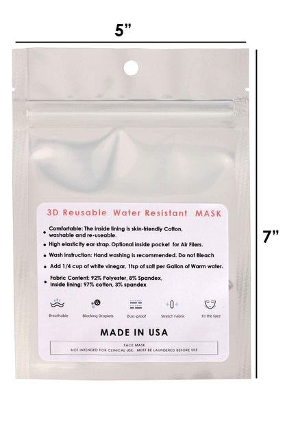 Made In Usa 3d Reusable Water Resistant Face Mask