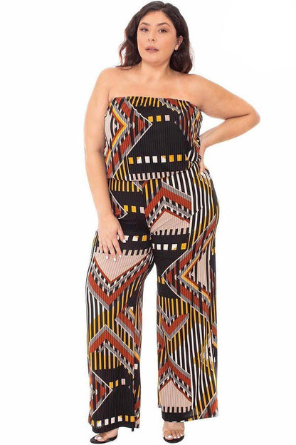 Abstract Print Tupbe Top Plus Size Jumpsuit